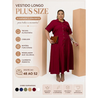 Vestido Feminino Chemise Midi Plus Size Elegante Casual Evangelico