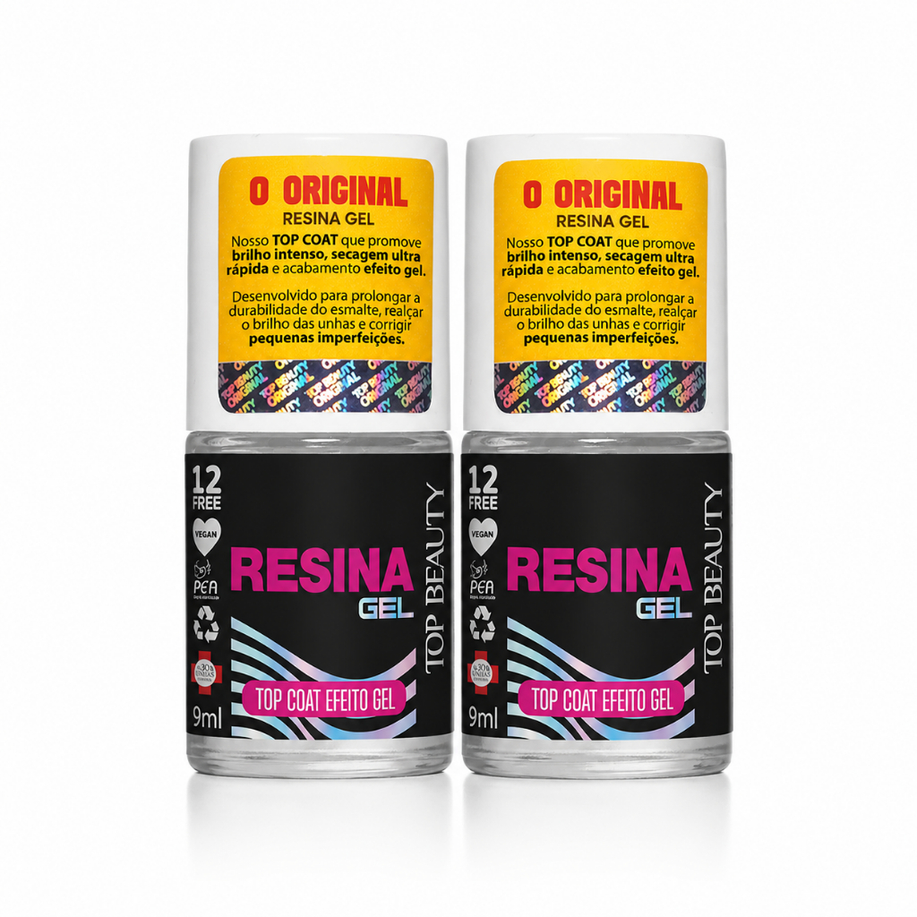 Kit com 2 Bases Resina Gel Top Coat Efeito Gel Linha Sos Unhas Top Beauty