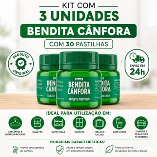 Kit 3 Bendita Cânfora Pastilhas 30 Unidades Bravir Antimofo Elimina Odores Armários Gavetas Sapateiras