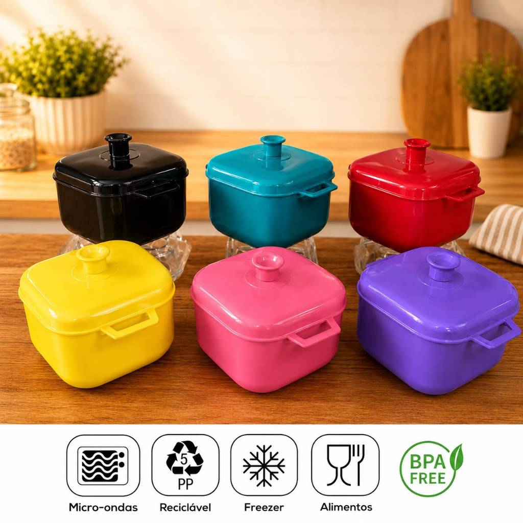 KIT/ AVULSO - Panela de Microondas de Plástico Caçarola 1,5 Litros/ Potes de Plástico Multiuso