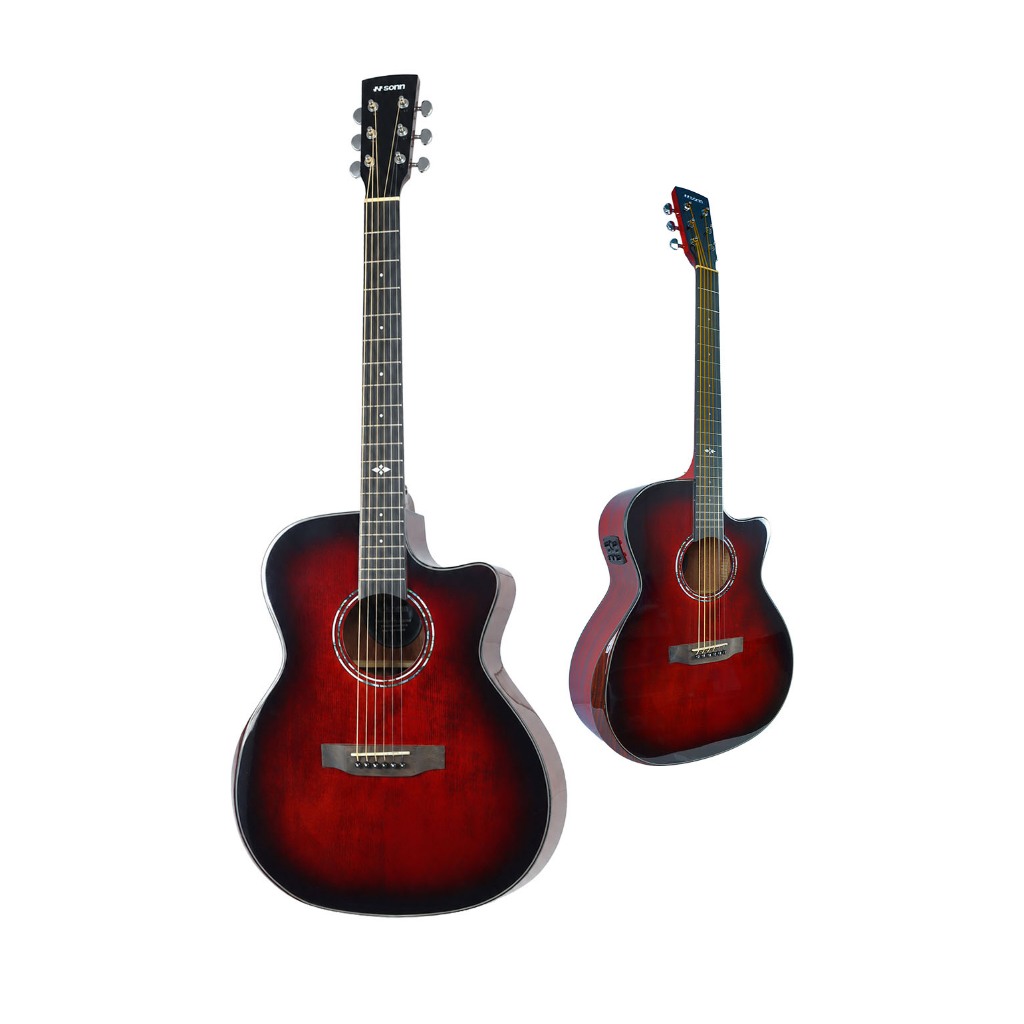 Violão Elétrico Eletroacústico Premium Sonn SNV41-NTEQC 41" Cutway cor cherry com Afinador Equalizador Cordas de Aço