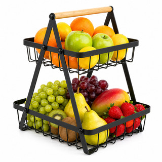 Vittak Fruteira Dupla De Mesa 33cm Aramada Cesta De Frutas Organizadora com 2 Prateleiras de Metal