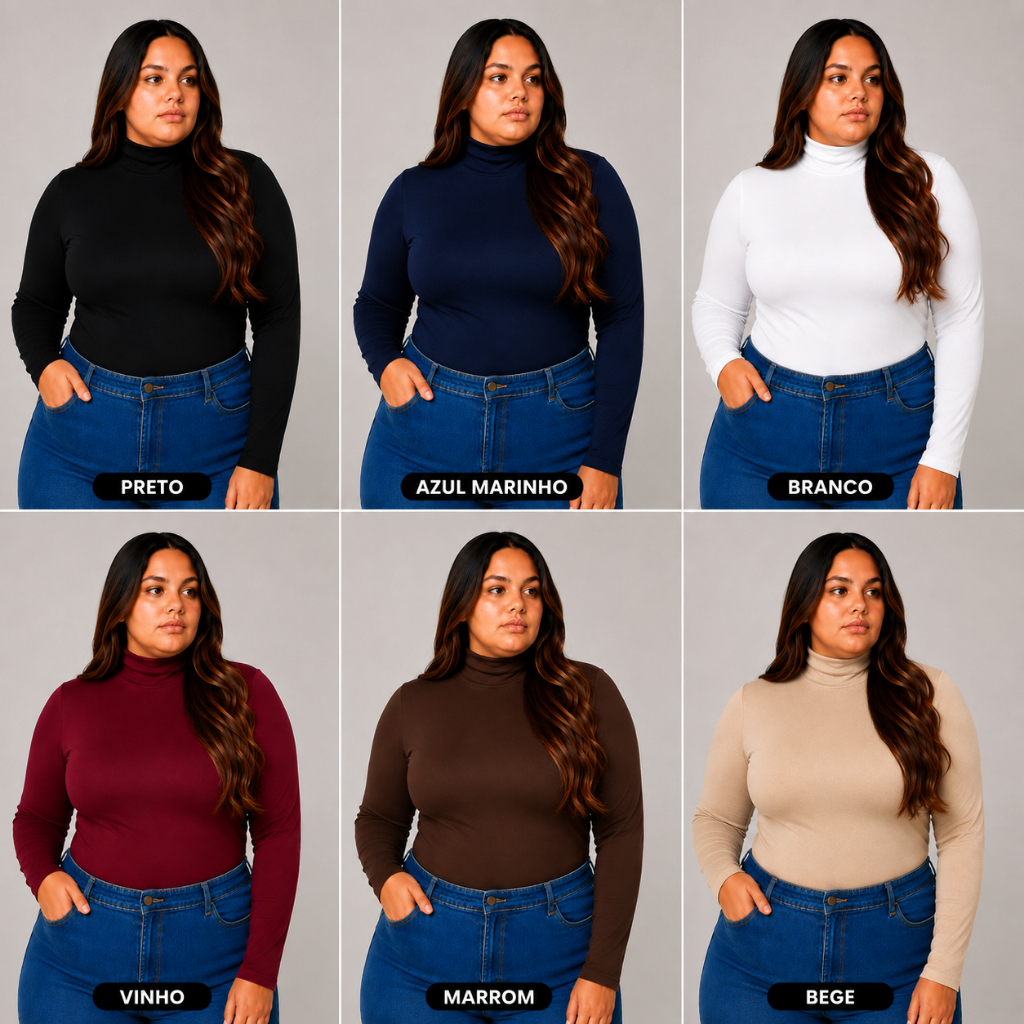 Kit 2 Segunda Pele Cacharrel Feminina Plus Size Gola Alta Suplex Inverno
