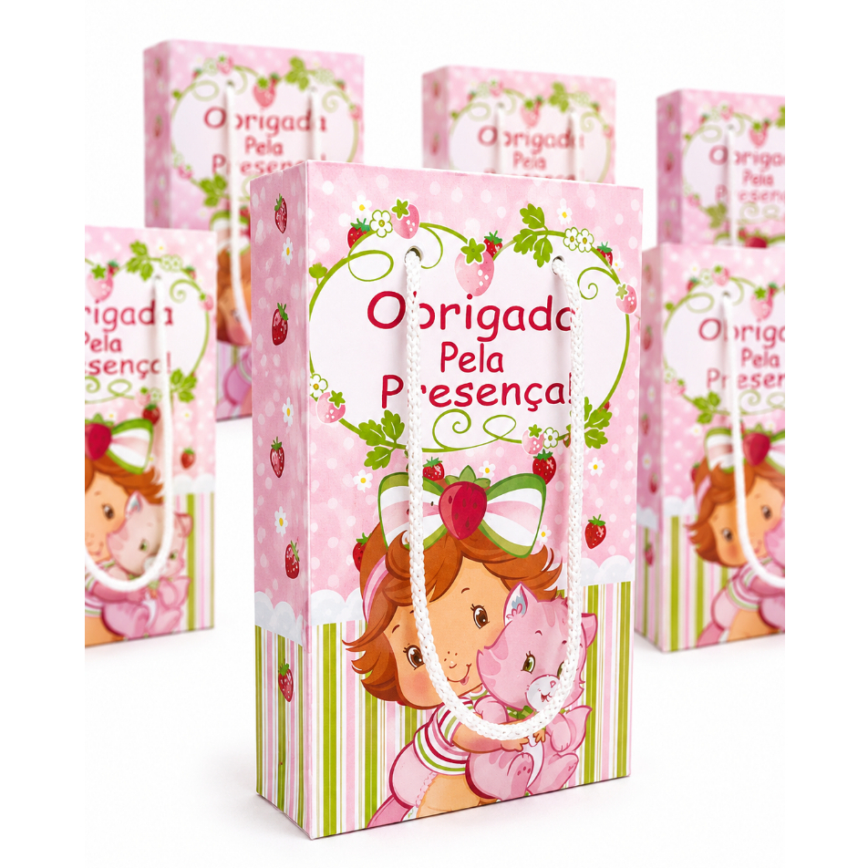 Sacolinhas Personalizadas Moranguinho | Sacola Lembrancinha Festa Infantil | Kit 10 Unidades