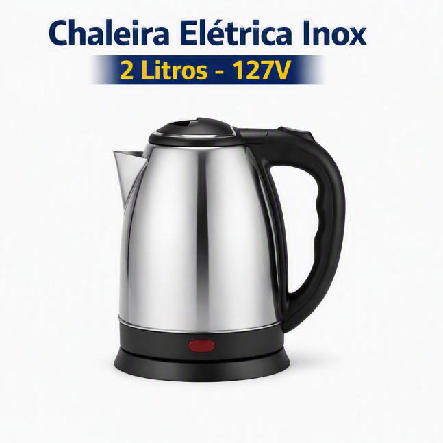 Chaleira Elétrica em Inox 2 Litros Trava de Segurança Desligamento Automático 127v