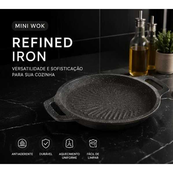 🍳 Mini Wok de Ferro Antiaderente 2 Alças Panela Grelha Frigideira Preta (1882)