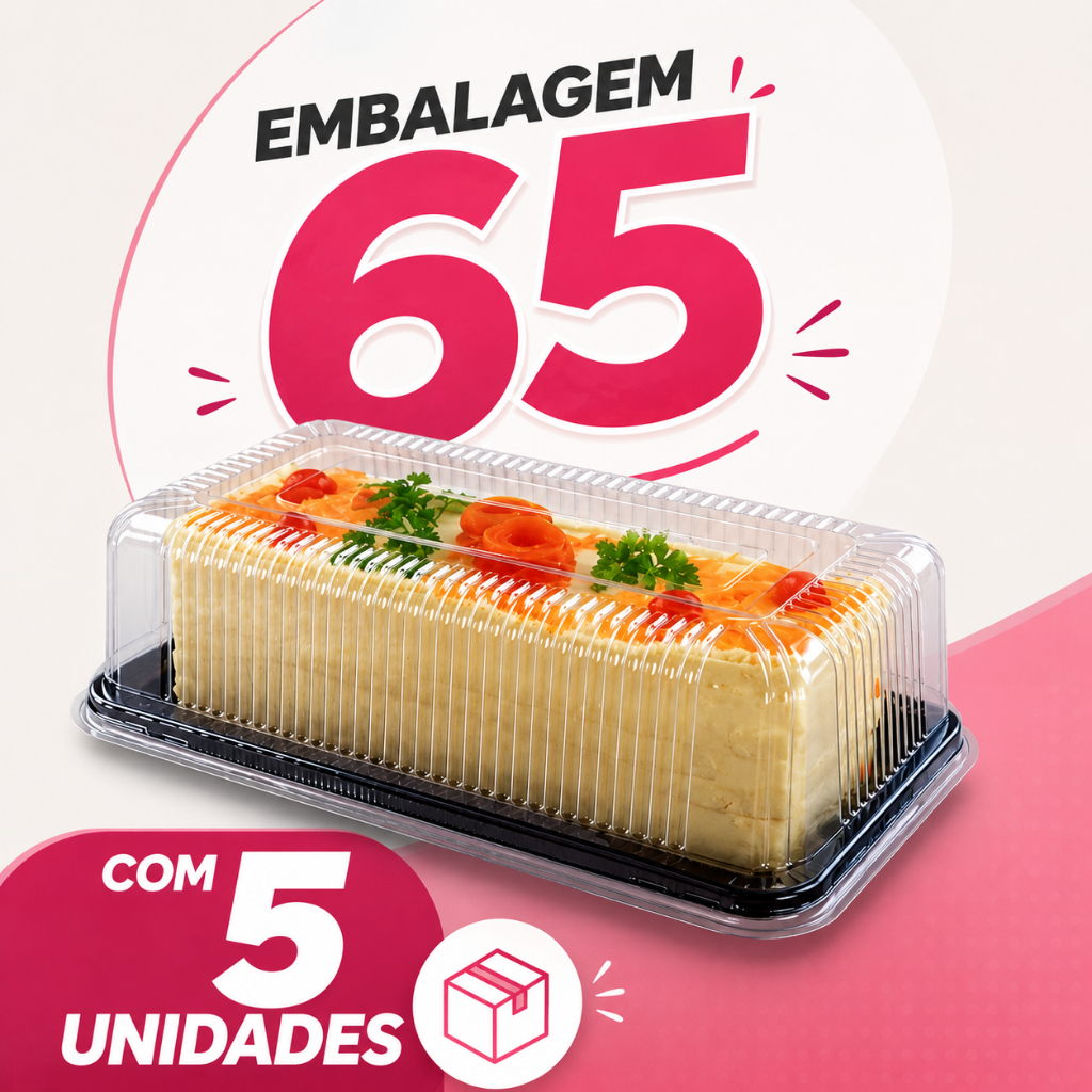 Embalagem 65 Retangular Com 5 Unidades Plast/Bipack/Packform/Sanpack para tortas /bolos /rocamboles