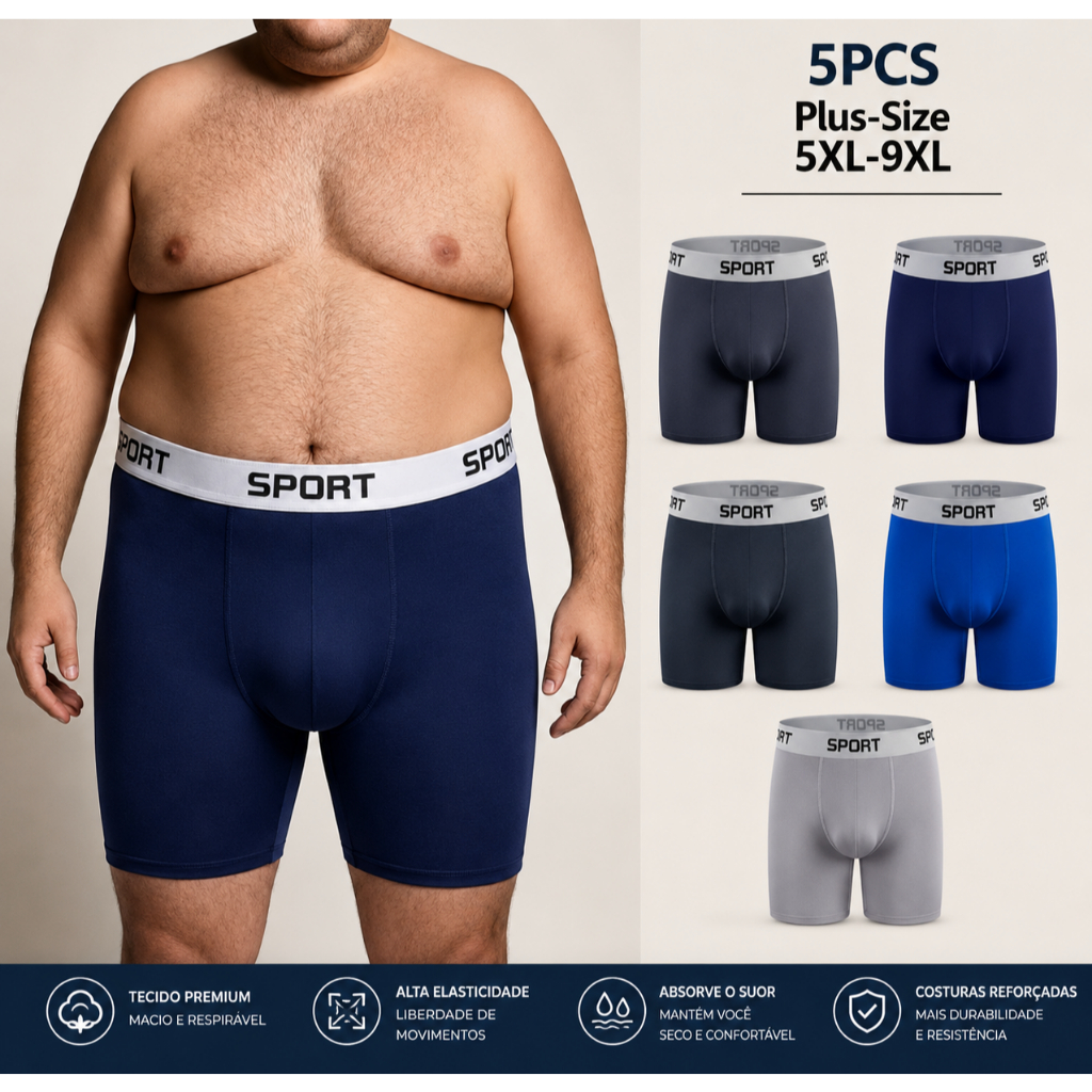 Kit 5 cuecas longa long leg ciclista anti assadura plus size