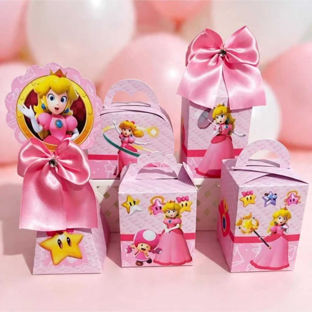 Kit Princesa Peach Personalizado – Caixinhas para Lembrancinhas | Festa Infantil | MONTADO | com laço