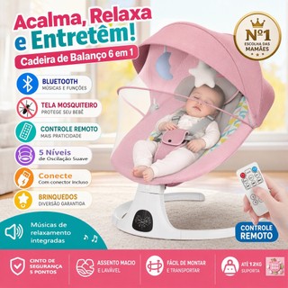 Cadeira de Balanço e Descanso Bebê Elétrica Portátil Musical Controle Brinquedos Mosquiteiro e Timer