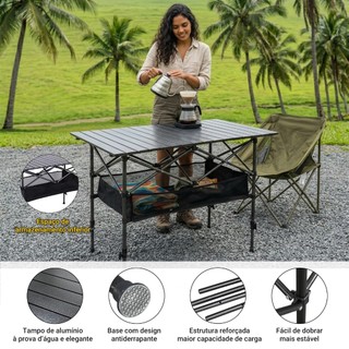 Mesa dobrável portátil para exterior com altura regulável ,  ideal para camping ,  praia e jardim , Suporta até 140 kg