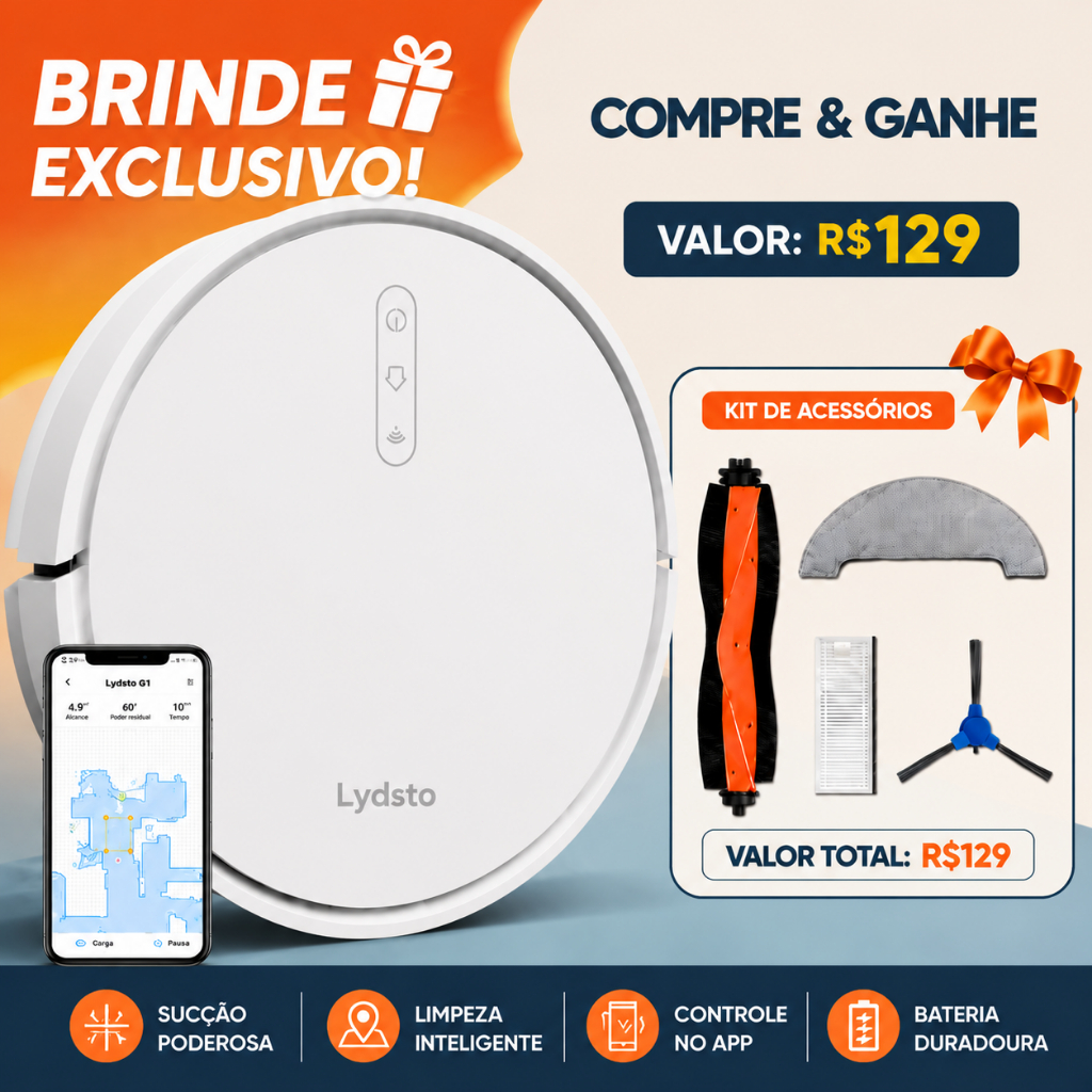 Robô Aspirador de Pó 3-em-1 Lydsto G1 Inteligente para Limpeza e Recarga Automática Varre Aspira e Passa Pano Bivolt