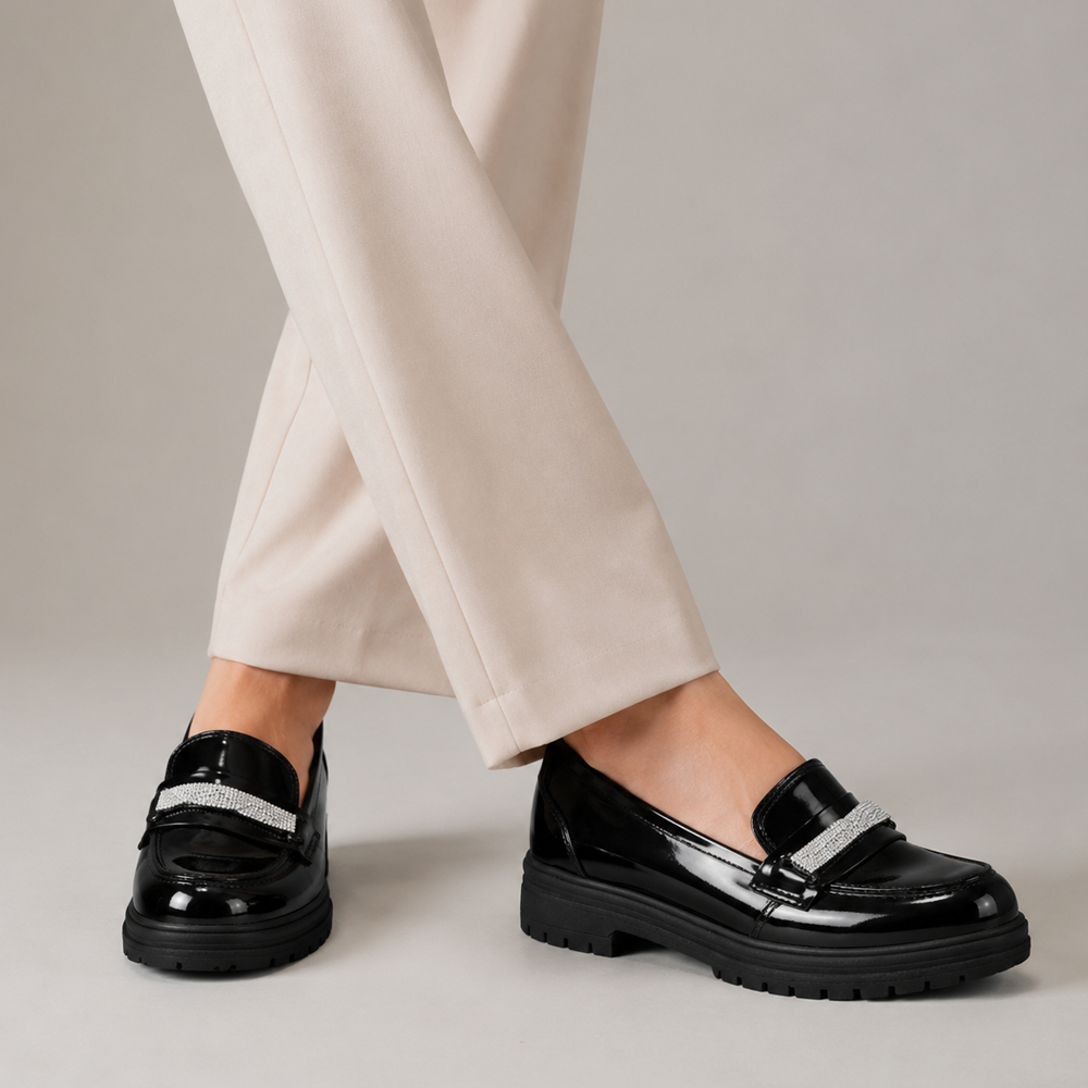 Mocassim Feminino Sapato Legítimo Brilho Strass Casual Loafer Slip On Tratorado Oxford Festa Confort
