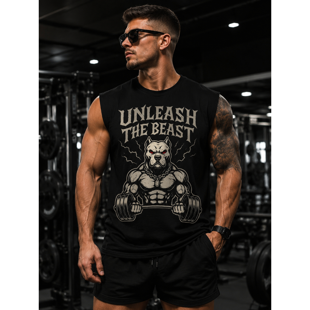 Regata Masculina Oversized Academia Pitbull Estampada Streetwear Machão Fitness Musculação Solta a Fera P GG