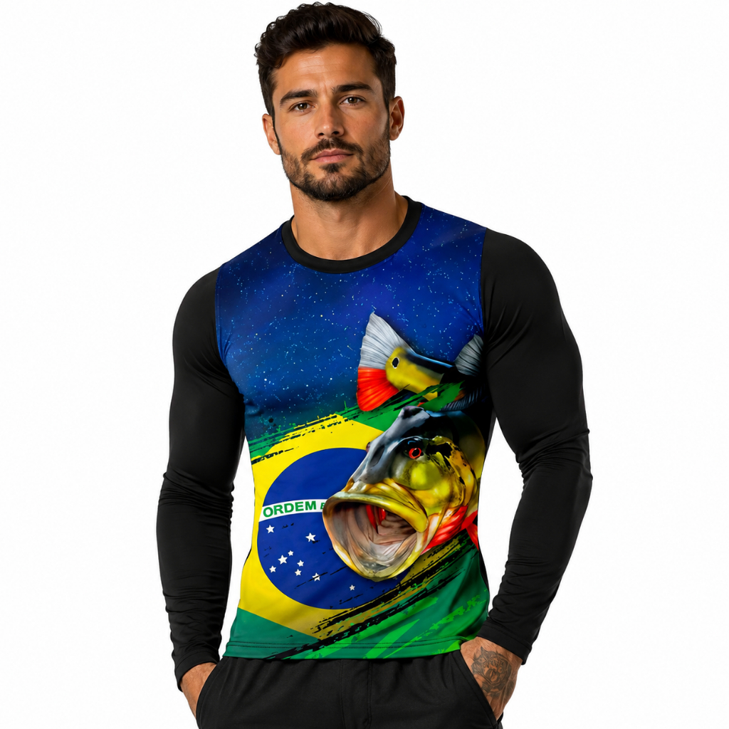 Camisa Térmica Masculina Proteção UV 50+ Manga Longa Academia Pesca