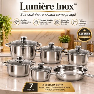 Kit Panelas Inox  com Tampas de Vidro Jogo de Panelas Lumière Inox™