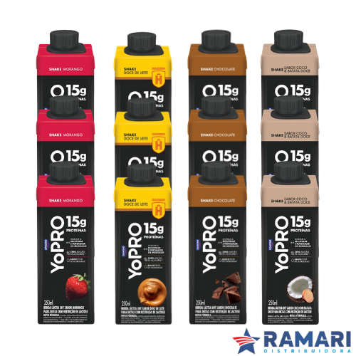 YoPRO Bebida Láctea Diversos Sabores 15g de Proteínas 250ml KIT 12 UNIDADES