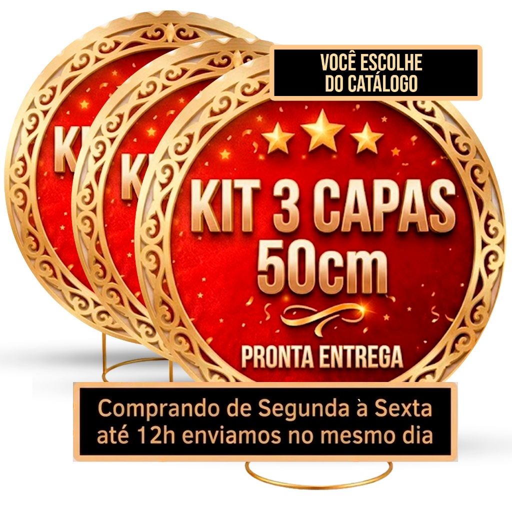 Kit 3 Painéis de Mesa 50cm Tecido  - Escolha do Catálogo - Redondo com Elástico
