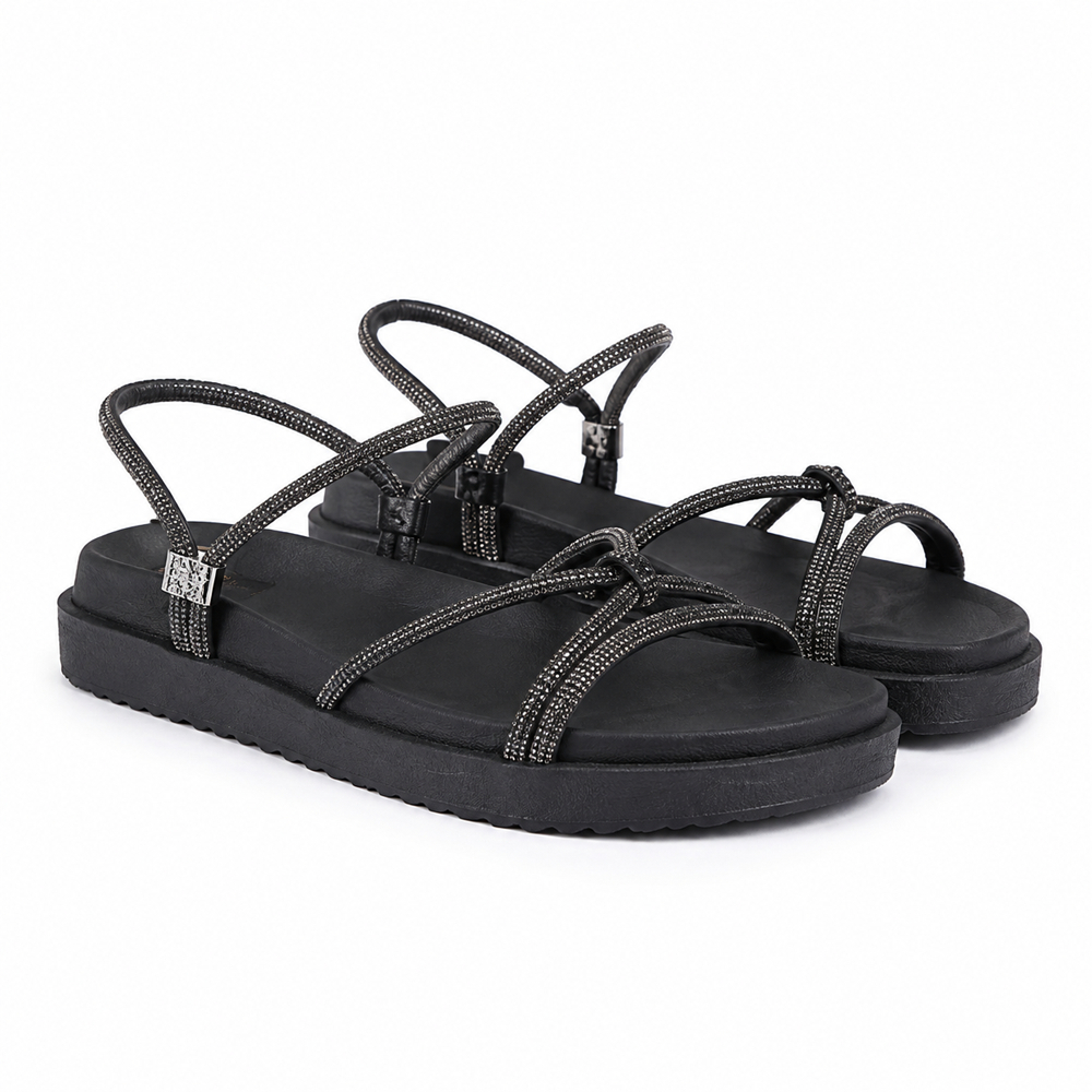 Sandália Papete Feminina Macia Ergonomica Rasteira Brilho Strass Rasteirinha Chinelo Feminino