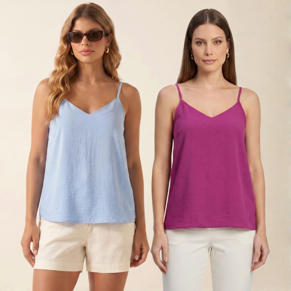 Regata Feminina Duna Decote V Alça Ajustável Soltinha Elegante Casual Confortável