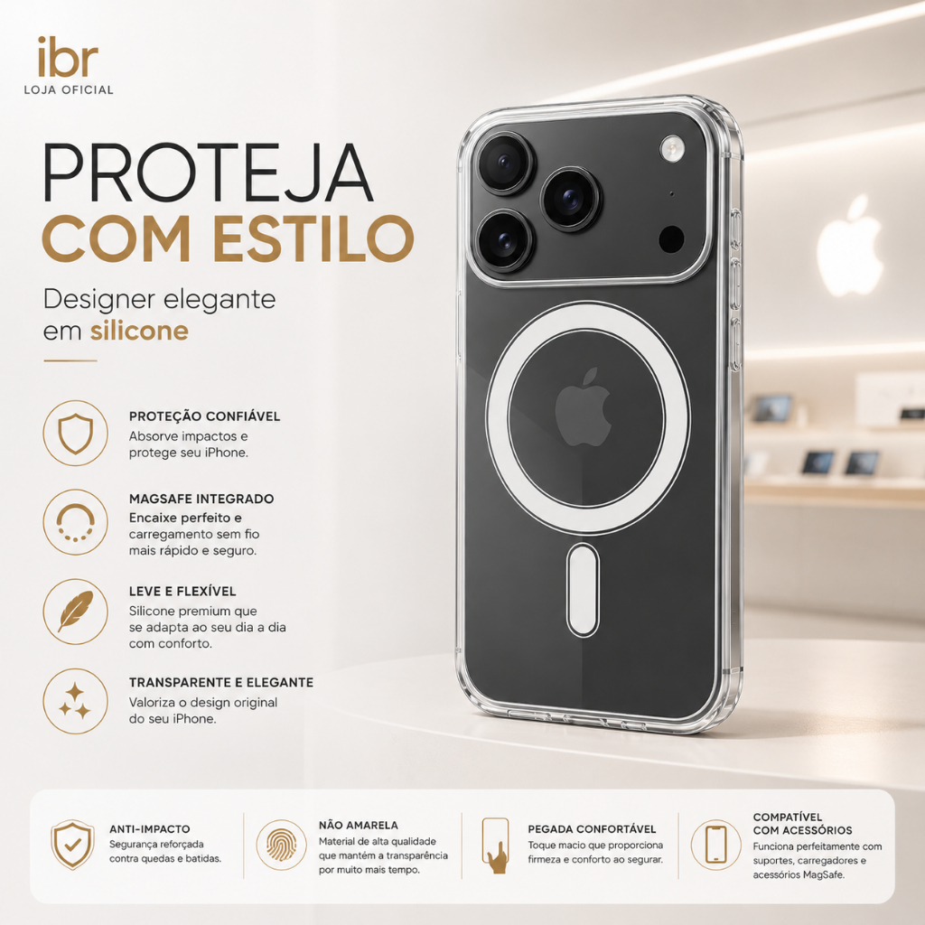 Capa Case MagSafe Transparente Anti Impacto para iPhone Apple
