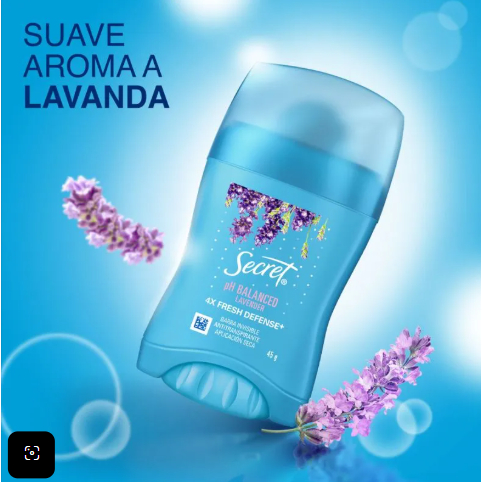 Desodorante Antitranspirante em Barra Secret 4x Fresh Defense pH Balanced Lavender Feminino 45g