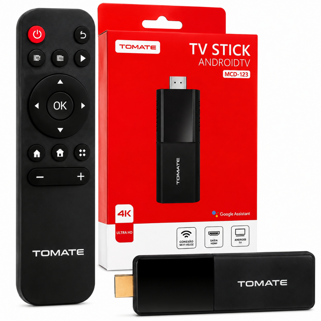 Novo Fire TV Stick Tomate MCD-123 4K Android TV Comando de Voz Streaming