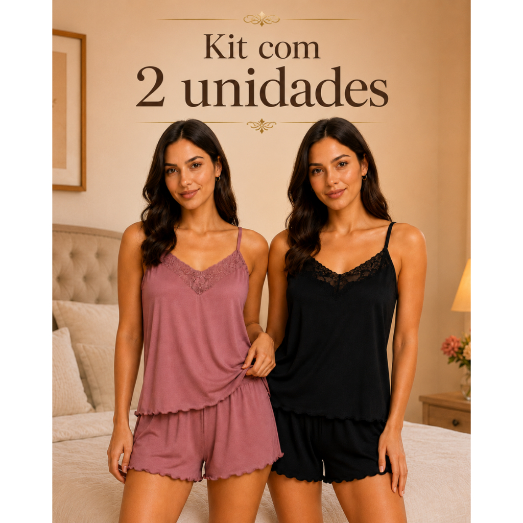 Kit 2 Pijama Suede Premium com Renda l Baby Doll Conforto Feminino