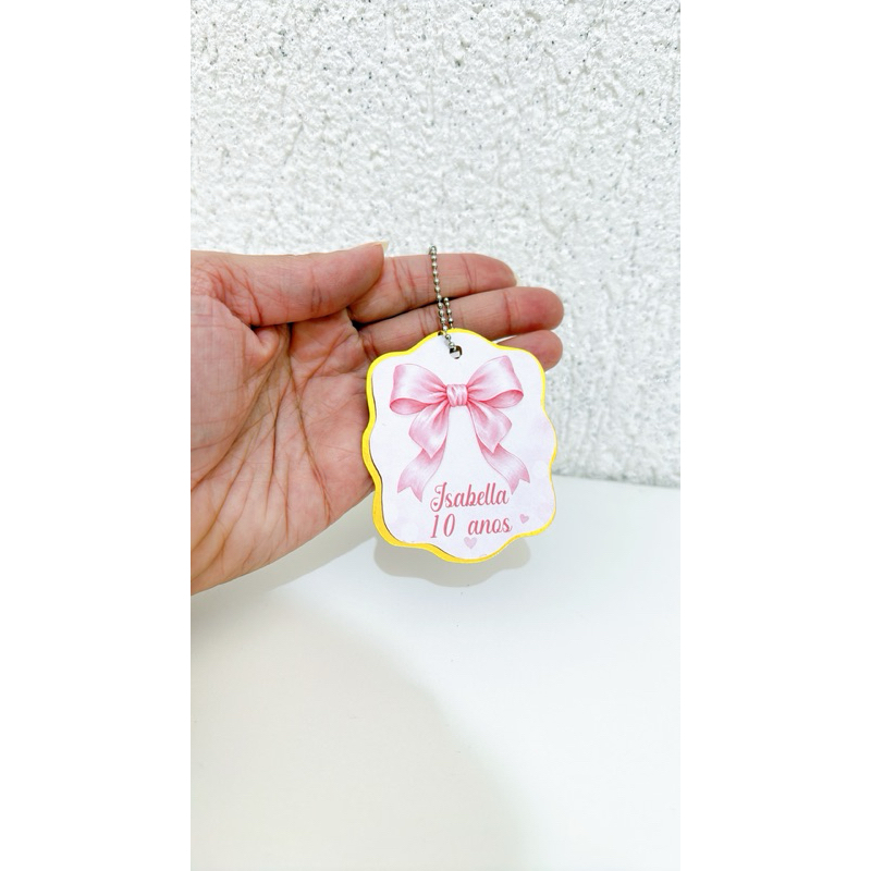 Tag Apliques Personalizados 3D para Lembrancinha | Laço Rosa | Etiqueta Festa Infantil | Qualquer Tema