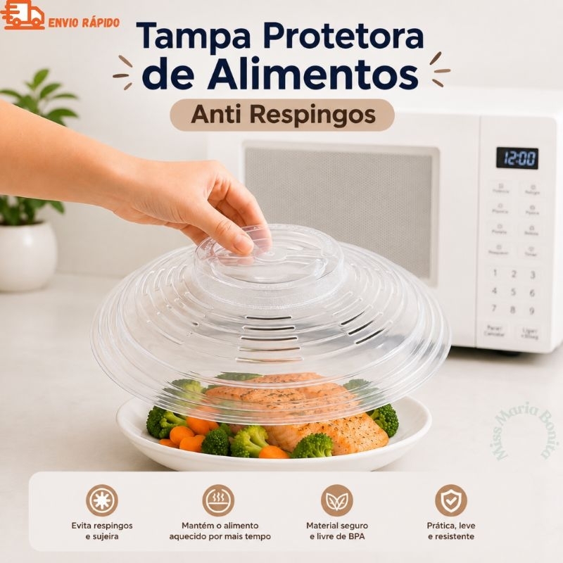 Tampa Protetora de Alimentos para Micro-ondas 26cm Anti Respingos Cozinha Tampa para Prato