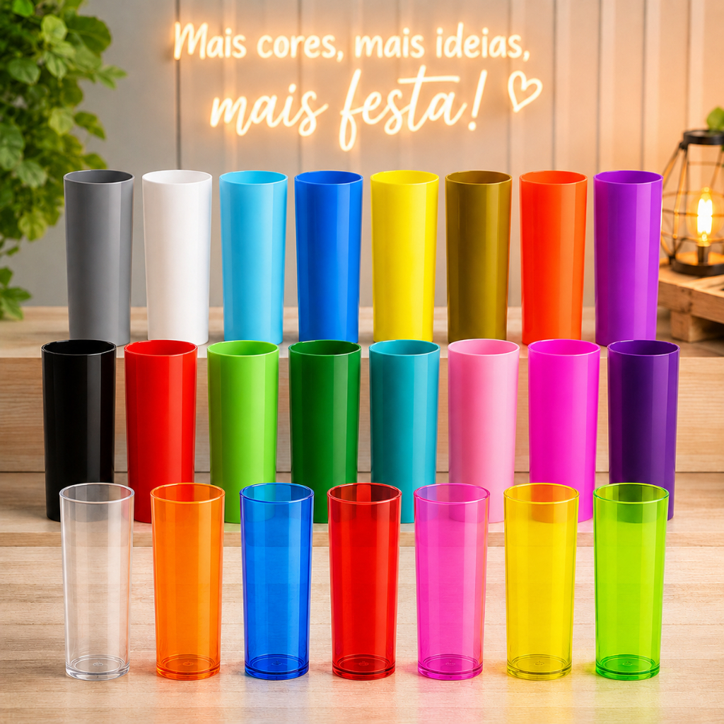 30 Copo Long Drink 350ml Várias Cores Personalizado Transfer Laser Festa