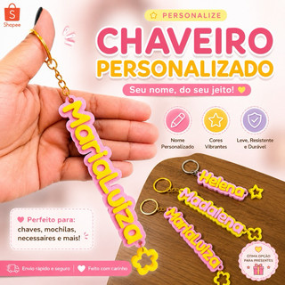 chaveiro personalizado com nome e pingente para mochilas e presente decorativo