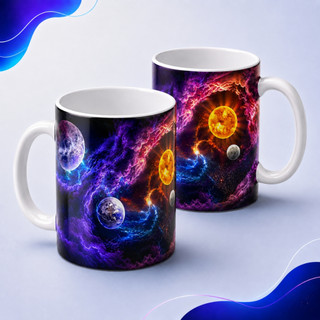 Caneca Galaxia 360° Estampa Na Caneca Toda Alça Branca 325ML