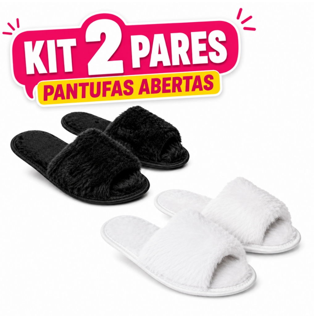 Kit 2 Pantufas Femininas Abertas Pelúcia Macia Forrada Solado Antiderrapante Confortável