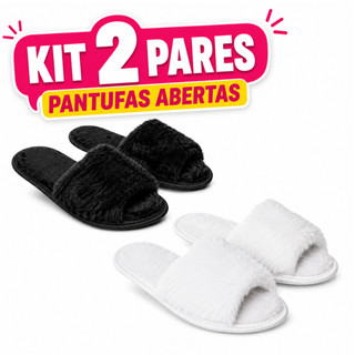 Kit 2 Pantufas Femininas Abertas Pelúcia Macia Forrada Solado Antiderrapante Confortável