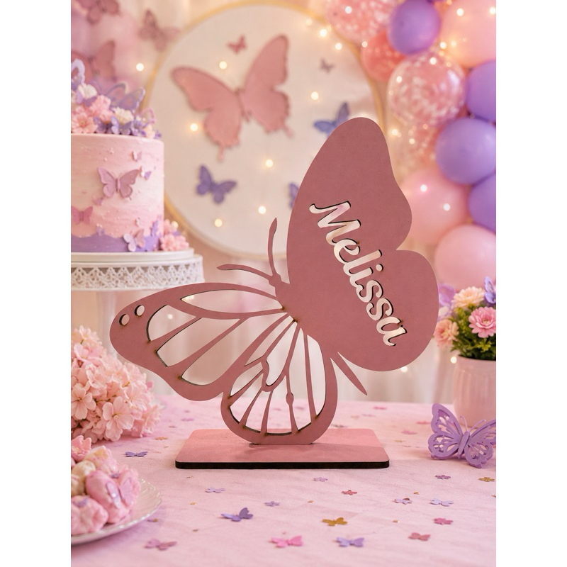 10 Centro de mesa em mdf Rosa Personalizado Borboleta Festa, Aniversário, Lembrancinha