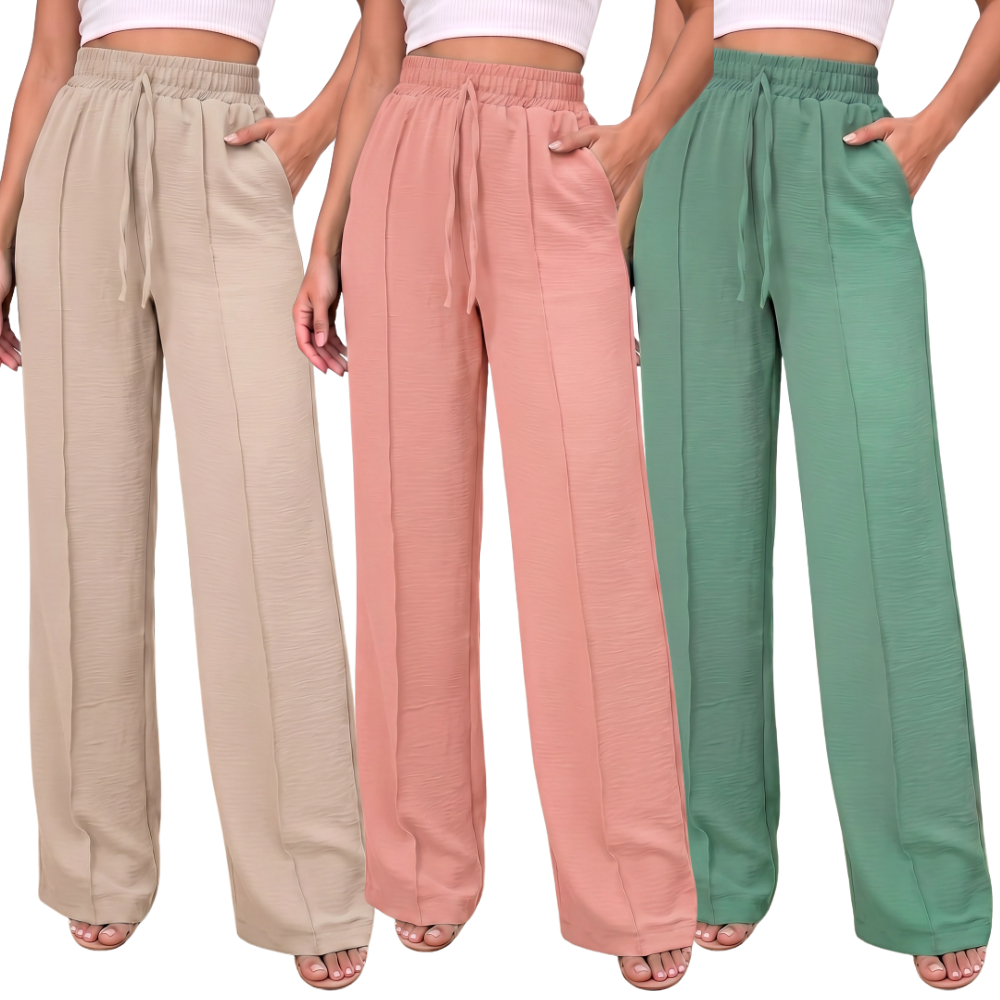 Calça Pantalona Duna Feminina Forrada Cintura Alta Com Bolso Tecido Fresco