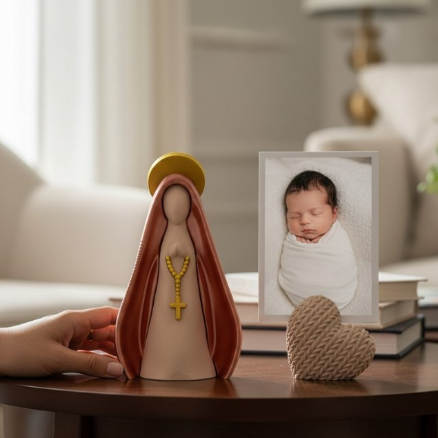 Porta Retrato Nossa Senhora Com Terço Imagem Religiosa Decoração Cantinho Da Fé Presente Católico