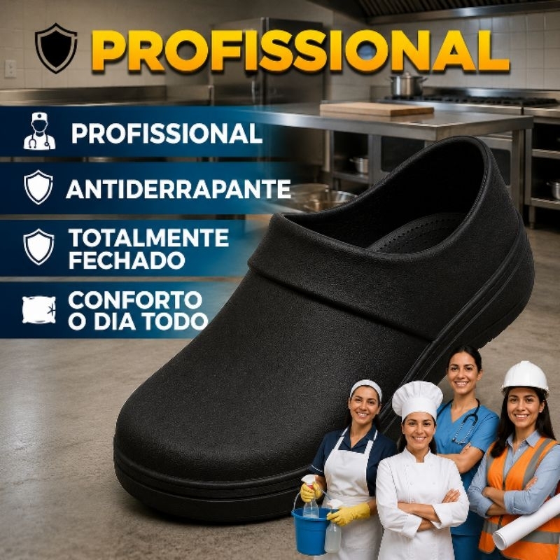 Sapato Eva Serviço Gerais Profissional EPI Nr-32 Diarista Cozinheira Antiderrapante impermeável Macio Leve (Nr-32 Yvate)