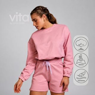 Lovito Vita Blusa Esportiva Cropped Feminino de Moletom Liso SEB20182048
