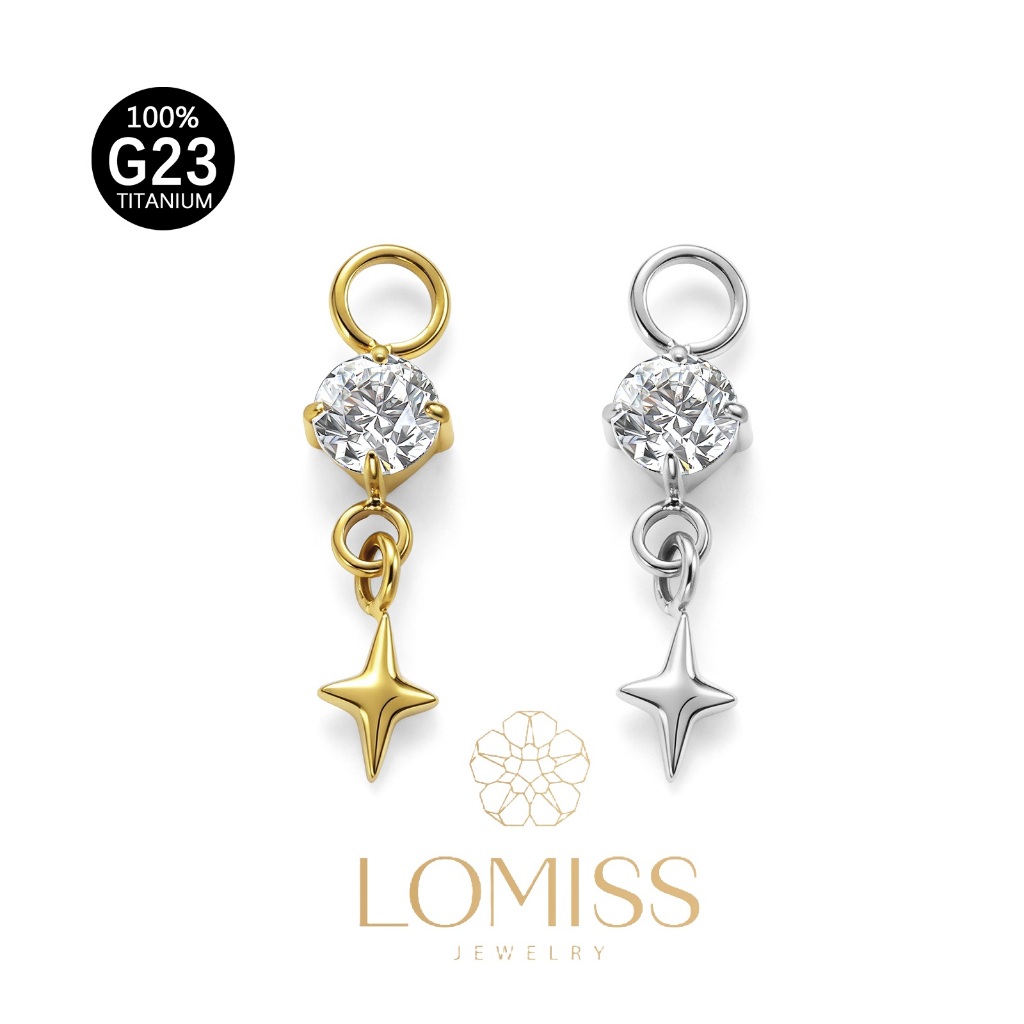 LOMISS Pingente Piercing 100% Titânio Starburst North Star Charm Pendant Para Brincos De Abraço De Argola,Lábios, orelh