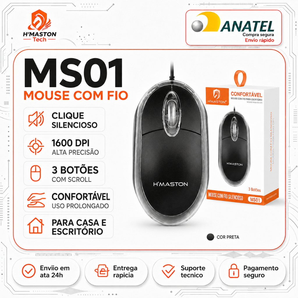 H'Maston MS01 Mouse Com Fio Mause Mouse Gamer Com Fio Mouse Com Fio Para Notebook Mouse Barato Mouse Usb