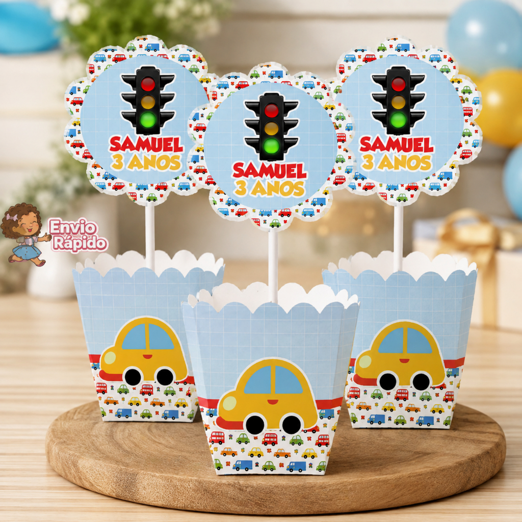 kit de Centro de Mesa Personalizado Caixa Cachepot  Carrinho Cachepô