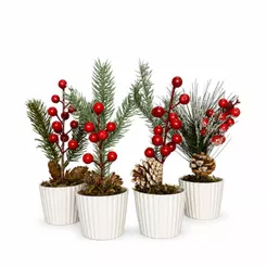 Kit 4 Enfeites De Natal Arranjos Natalinos Vasos Decoração