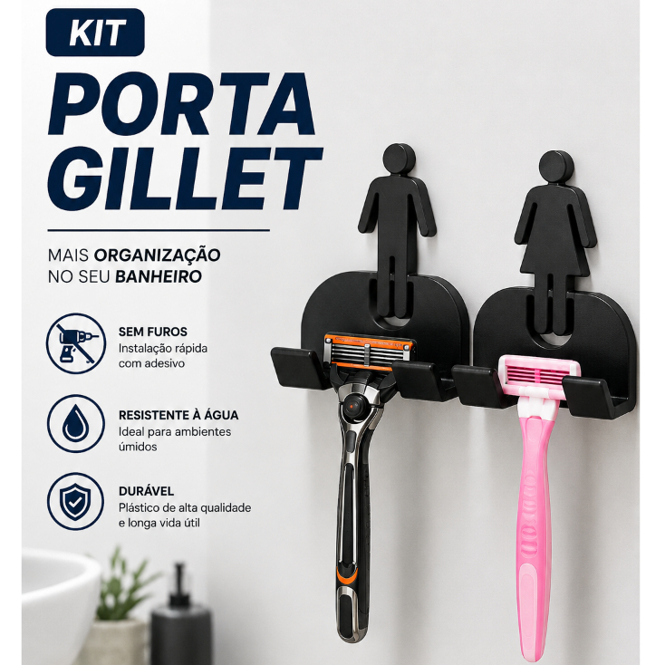 Kit Suporte de Gillet Lamina de Barbear Masc e Fem Organizador