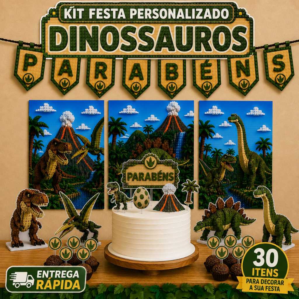 Kit Festa Personalizado Dinossauro Aniversário Mêsversário Infantil Bebê