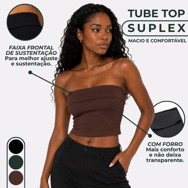 Tube Top Cropped Feminino Suplex Tomara Que Caia, Top Faixa Comprido, Todo Forrado Sem Transparência Com Faixa