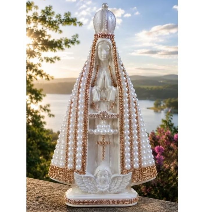 Nossa Senhora Aparecida 30cm Decorada com Pérolas e Strass – Imagem Religiosa Para Casamento E Eventos Religiosos