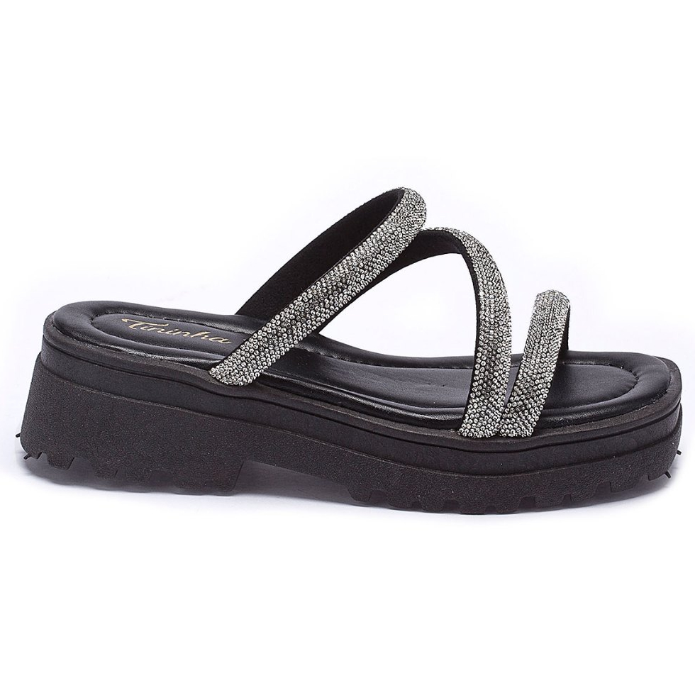 Sandália Feminina Infantil Tamanco Strass Tininha Confortavel Anabela Tratorado