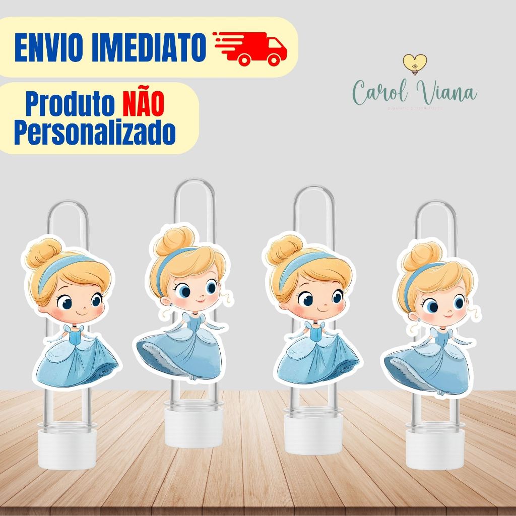 Aplique Para Tubete Cinderela Cute | Tag Topper Personalizado | Lembrancinha Festa Infantil | Aniversário